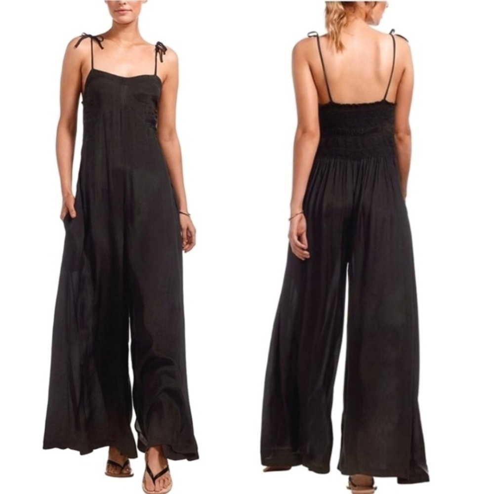 VITAMIN A || Jules Black Spaghetti Straps Wide Leg Jumpsuit